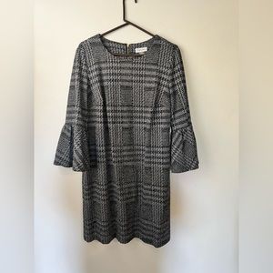 Plaid trumpet sleeve Calvin Klein dress